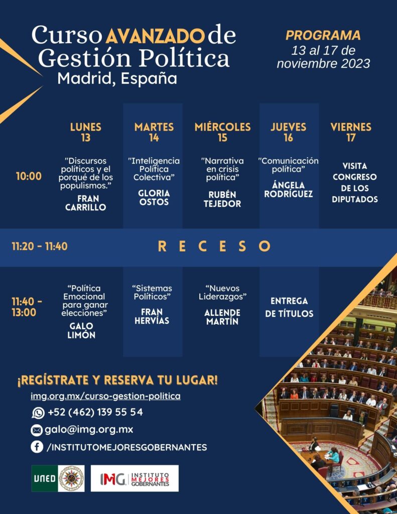 Programa del Curso Avanzado de Gestión Política en Madrid, España - Universidad UNED e Instituto Mejores Gobernantes